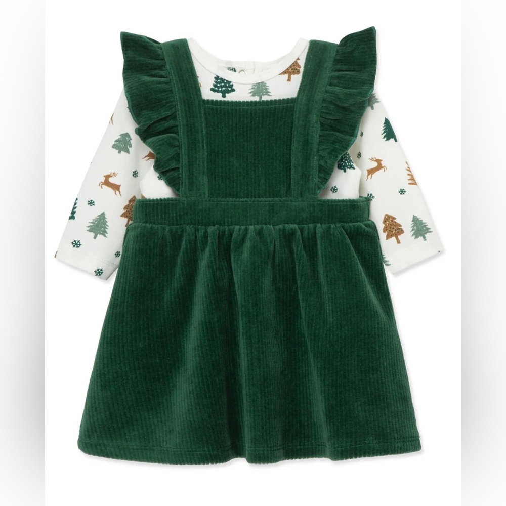 Focus Kids Girls Christmas Holiday Apron Dress & Onesie Ensemble NWT 9 Months